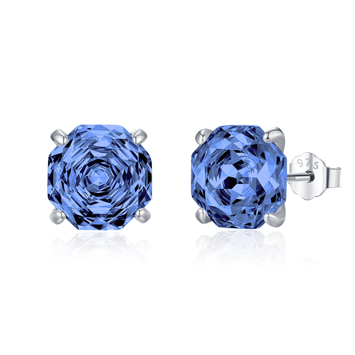 925 Sterling Silver Tanzanite-Color Rose-Cut Zircon Stud Earrings