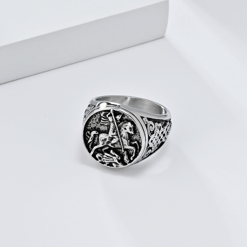 Personalized Retro Templar Titanium Steel Ring for Men