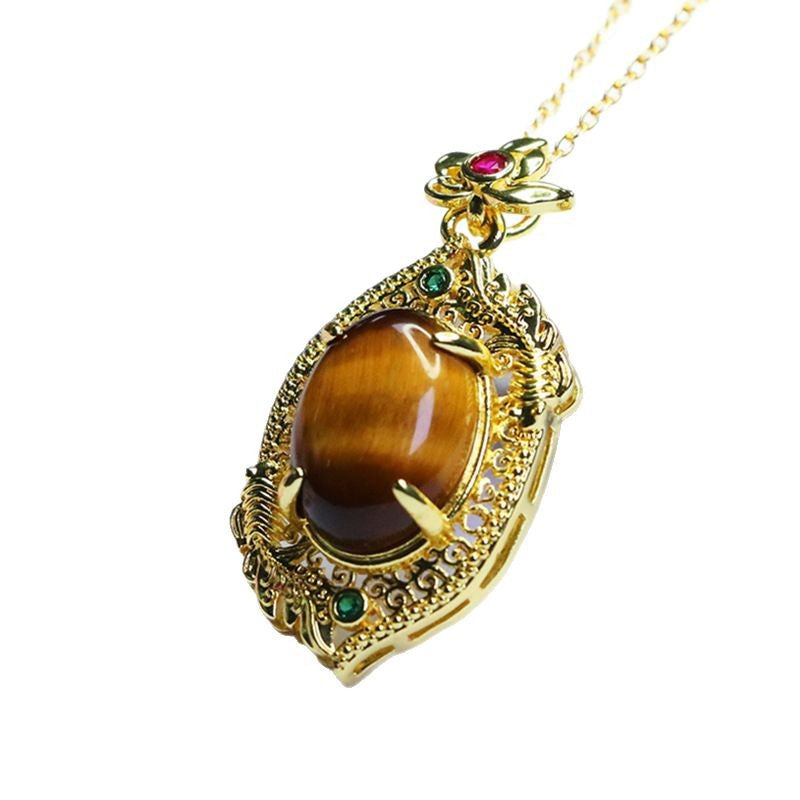 Yellow Tiger Eye Pisces Pendant — No Chain