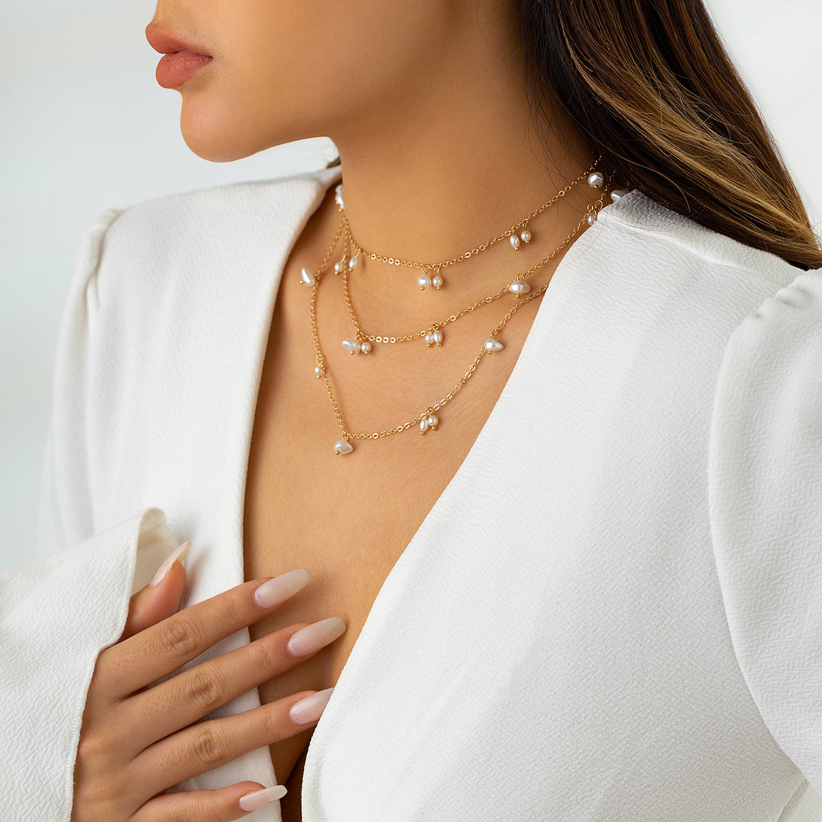 Portrait & Pearl-Style Y-Fringe Necklace