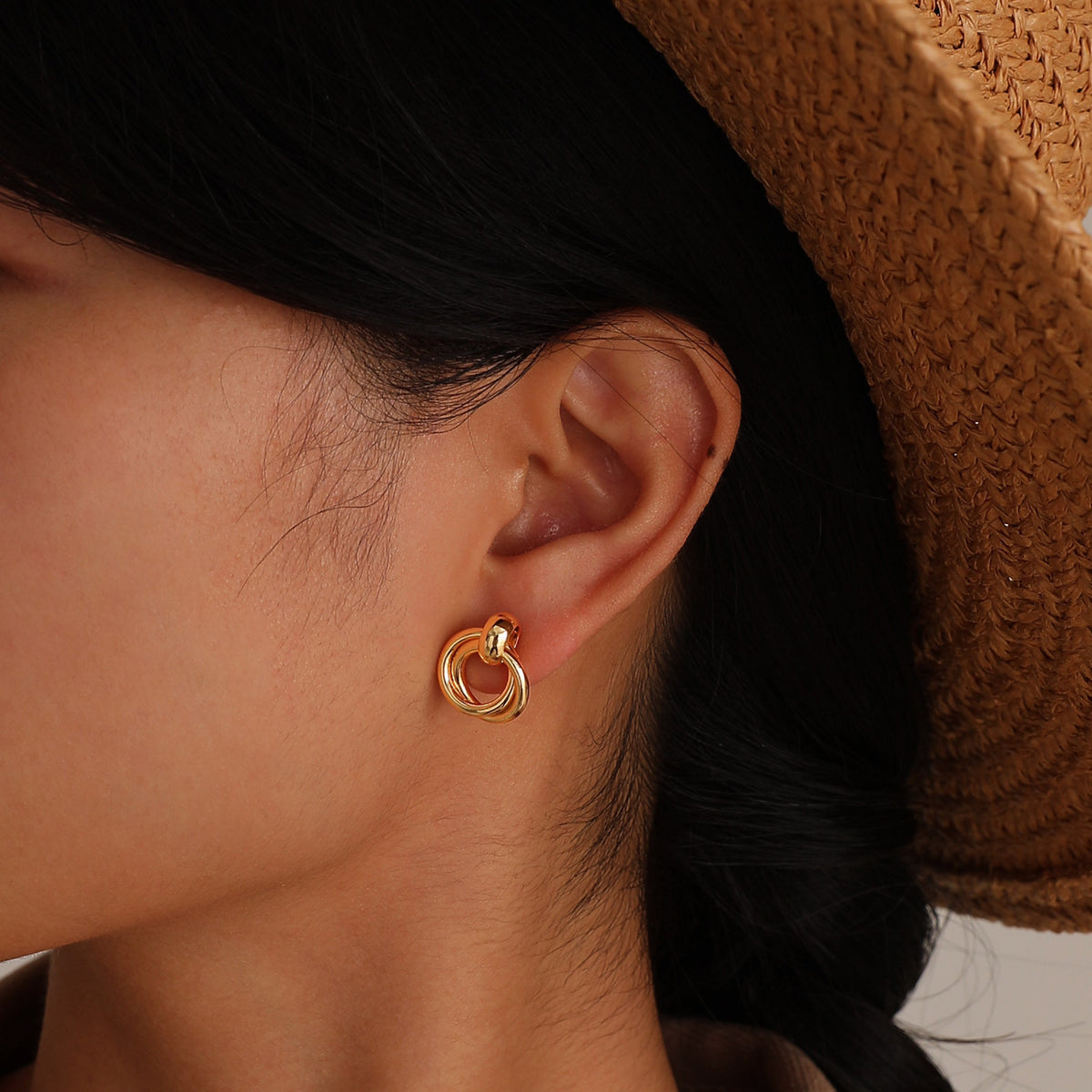 Copper Twist Double Ring Earrings Gold Ladies,