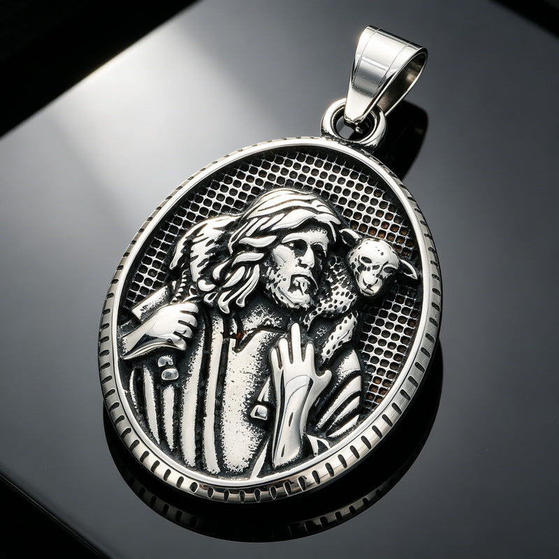 Dark Wind Double Sickle Reaper Pendant Angel Portrait Pendant Two-Sided Buddha Head Stainless Necklace