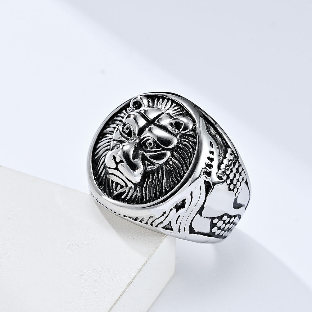 Planderful Everyday Genie Lion Head Ring Stainless Steel For Men Retro Punk Bold Statement Jewelry