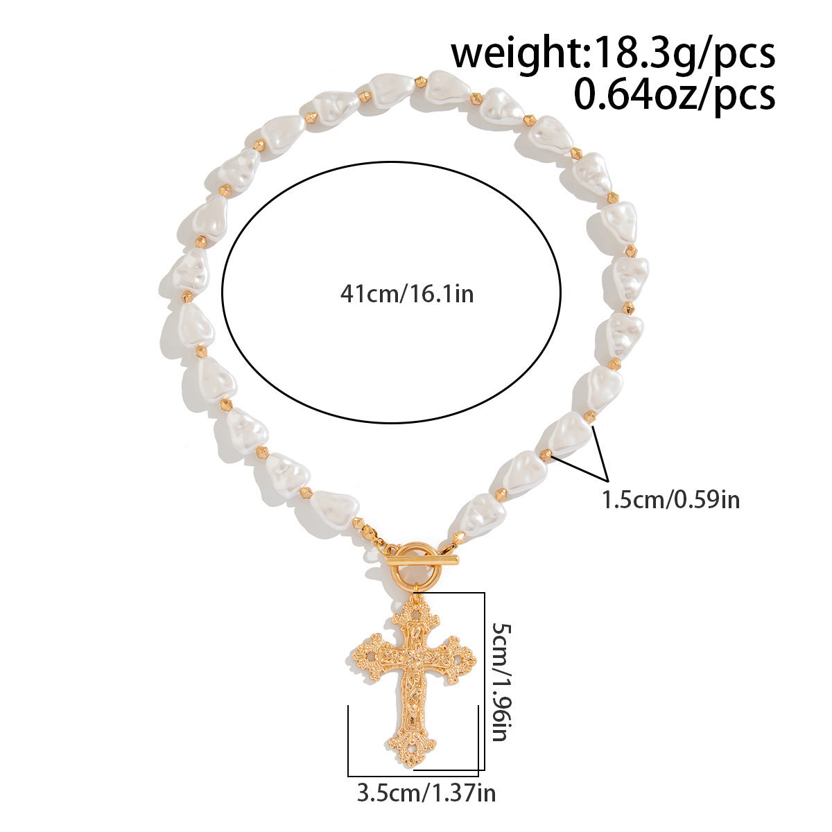 Baroque Pearl & Cross Toggle Necklace