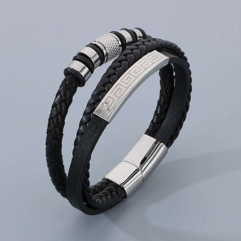 Planderful Mens Multi Layer Leather Magnetic Bracelet