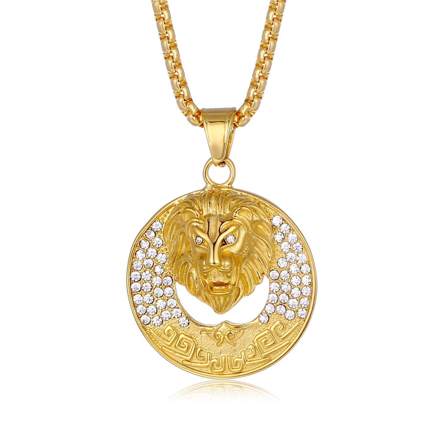 Planderful Hip Hop Necklace Unisex Gold Plated Stainless Steel Lion Head Pendant Color Retention Statement Jewelry
