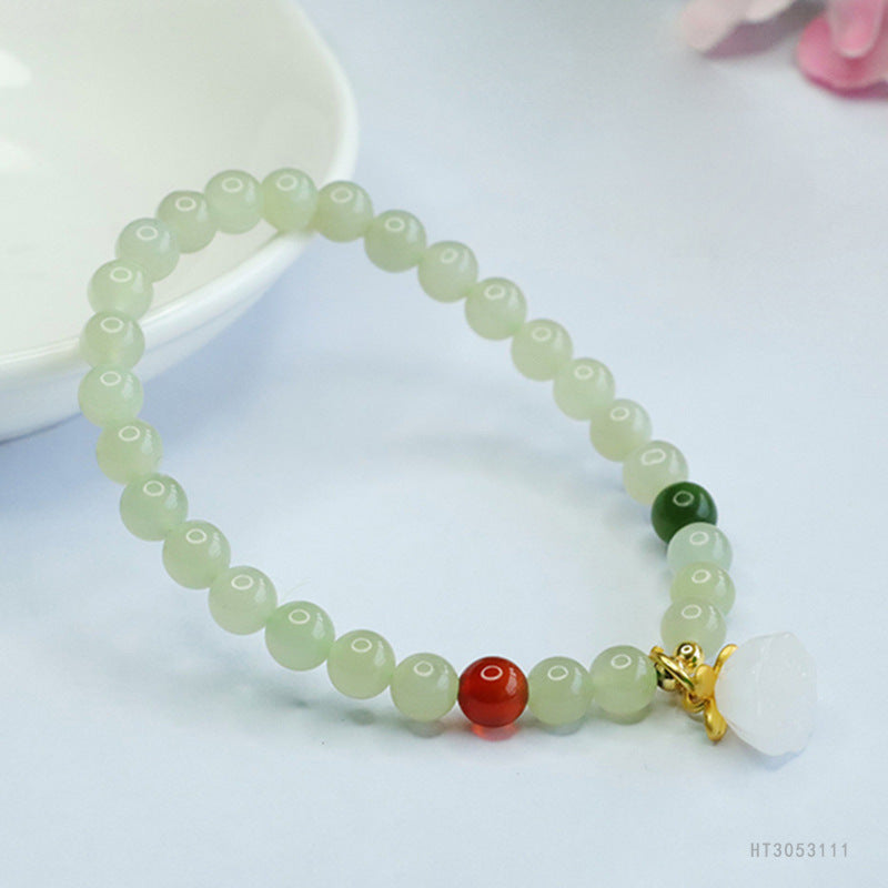 Qingshui Hetian Jade Lotus Charm Bracelet