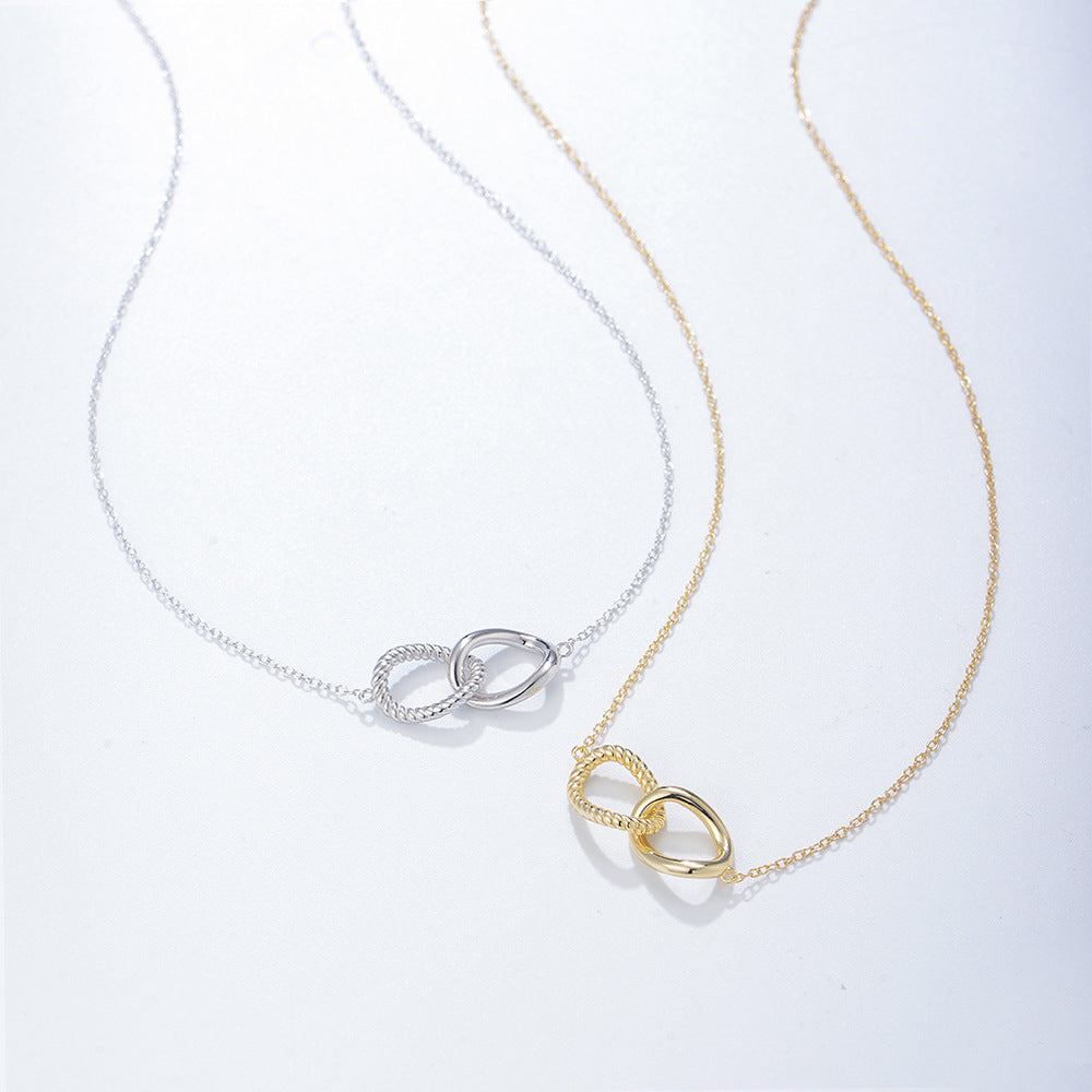 S925 Sterling Silver Geometric Twist Double Ring Buckle Necklace