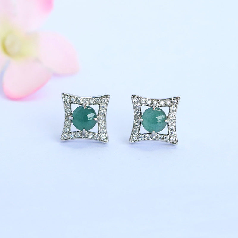 Blue-Water Jadeite Four-Point Star Stud Earrings