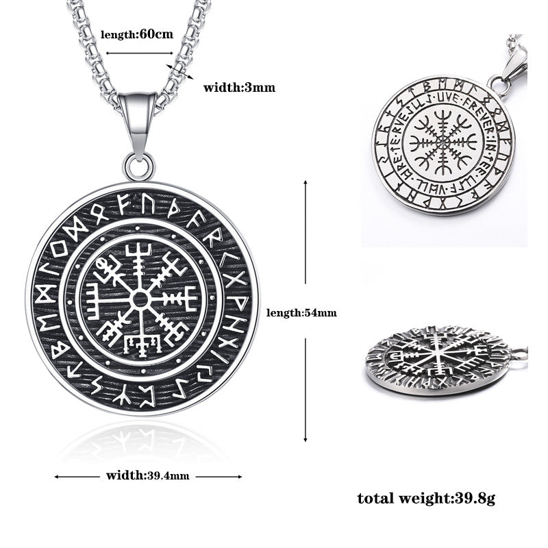 Stainless Steel Necklace - Vintage Viking Compass Pendant For Men Everyday Casual Wear