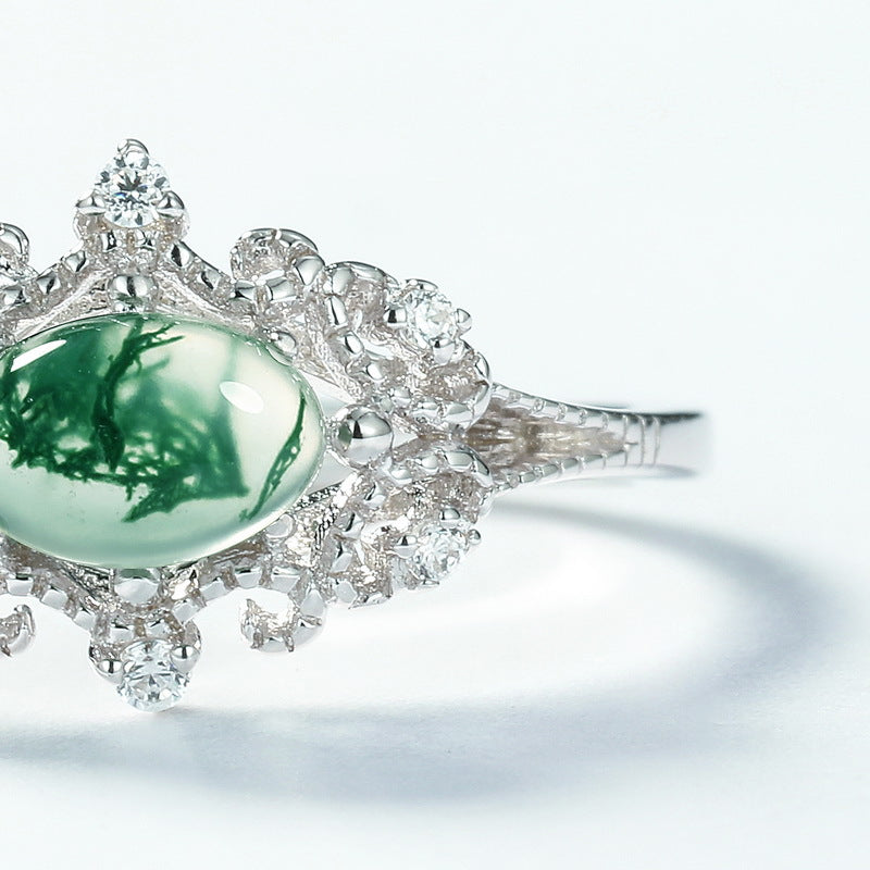 S925 Sterling Silver Moss Agate Signature Ring