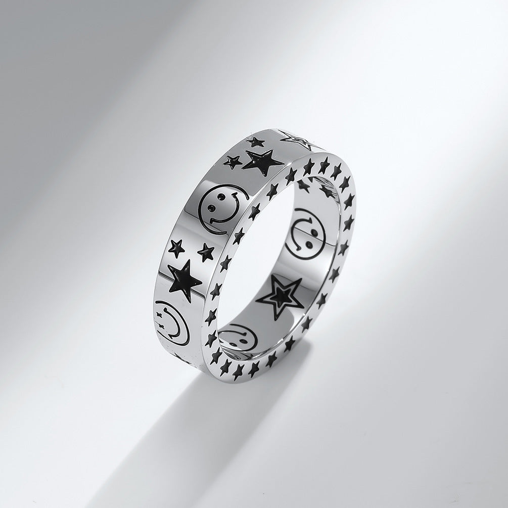 Planderful Stainless Steel Star Moon Smile Ring For Trendy Hipster Couples Everyday Wear
