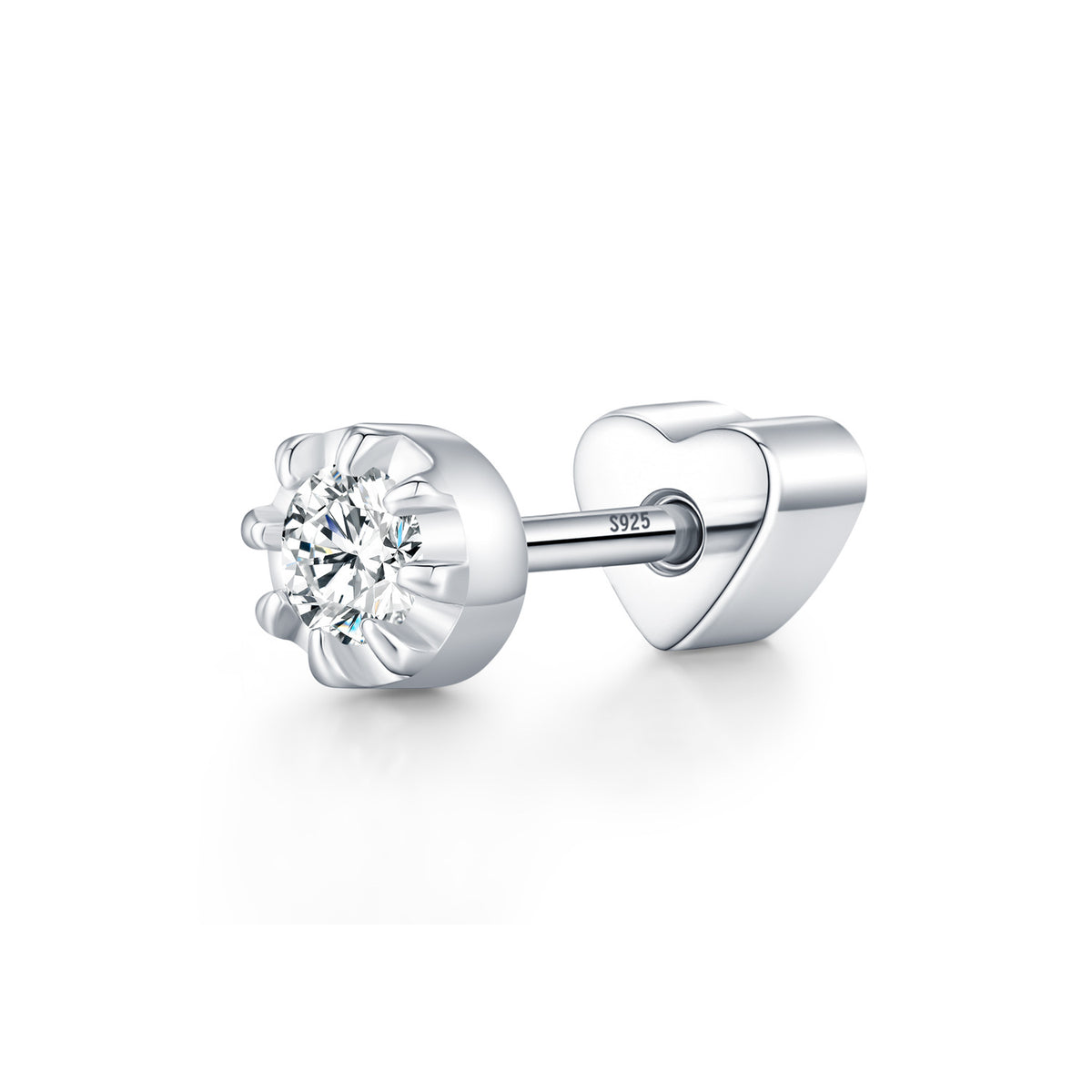 925 Sterling Silver Petite Heart Moissanite Screw-Back Stud