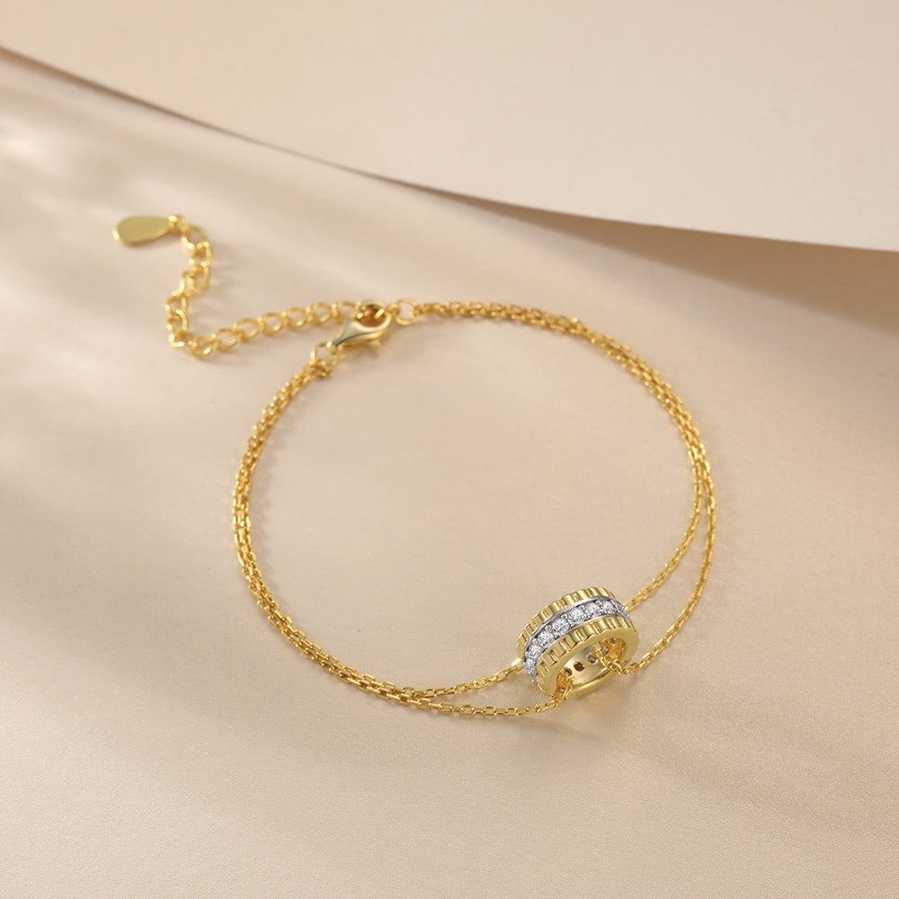Zircon Golden Ring Pendant Sterling Silver Bracelet
