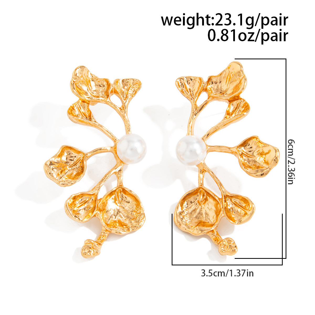 Planderful Vienna Verve Imitation Pearl Leaf Stud Earrings For Women Elegant 3D Flower Geometric Design