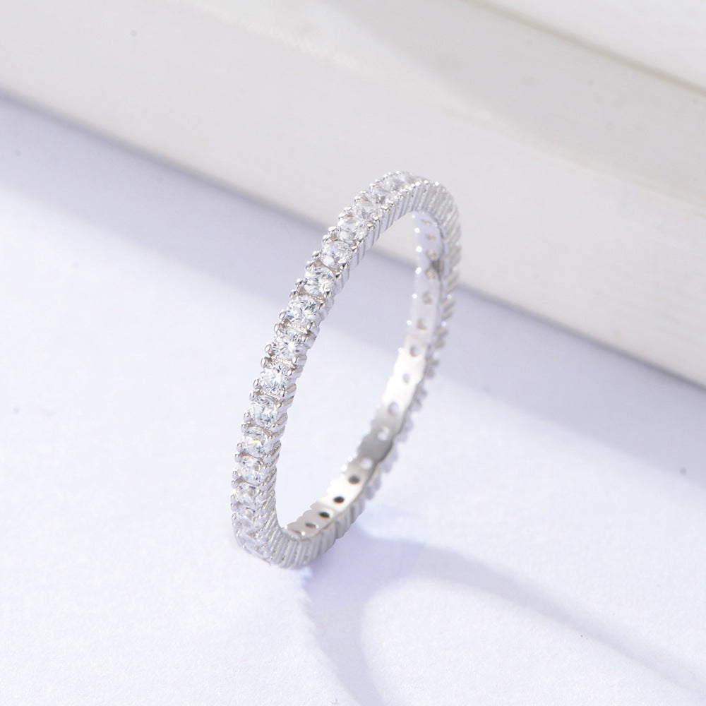Micro-Inlaid Zircon Full Zircon Ring Sterling Silver Style Stacked Wind Ring