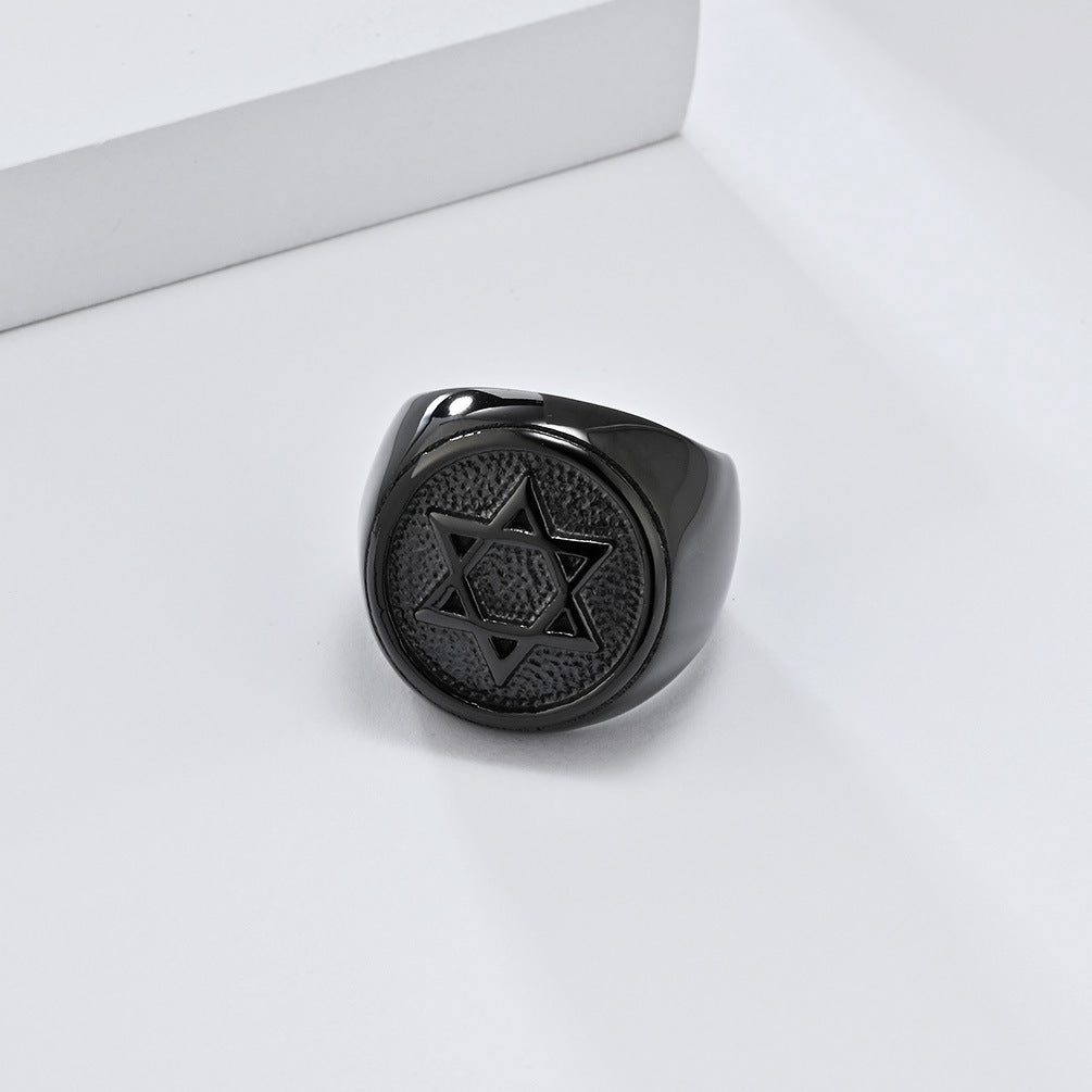 Retro Hexagram Titanium Steel Ring for Men Advanced Style