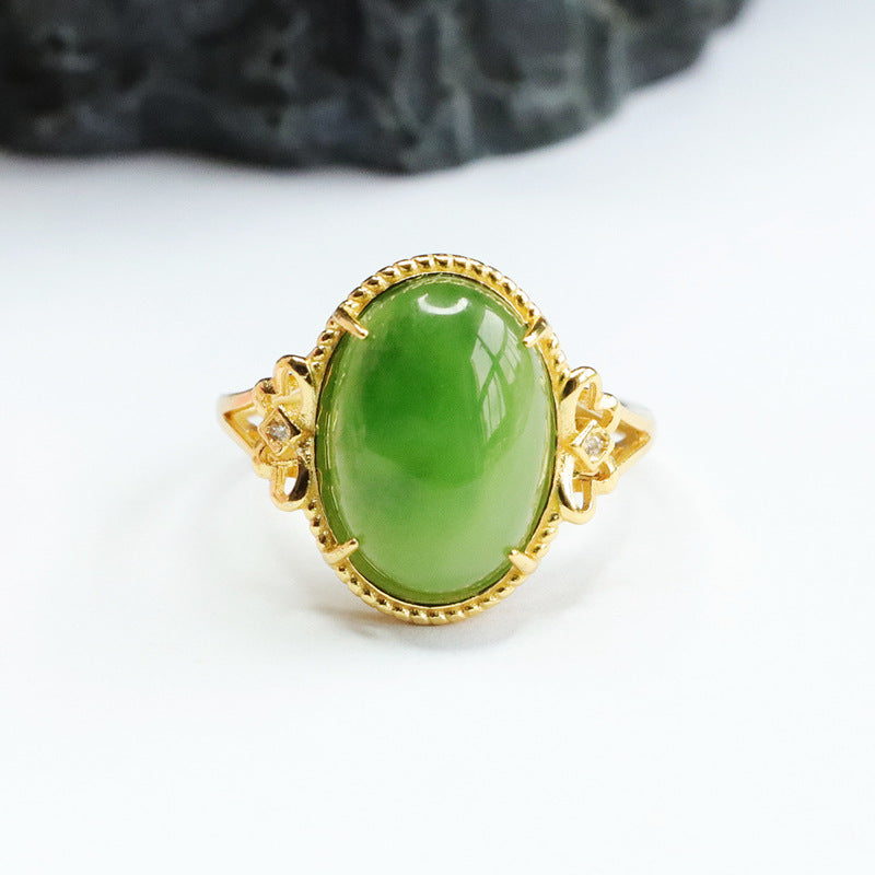 925 Sterling Silver Hetian Jasper Cabochon Ring