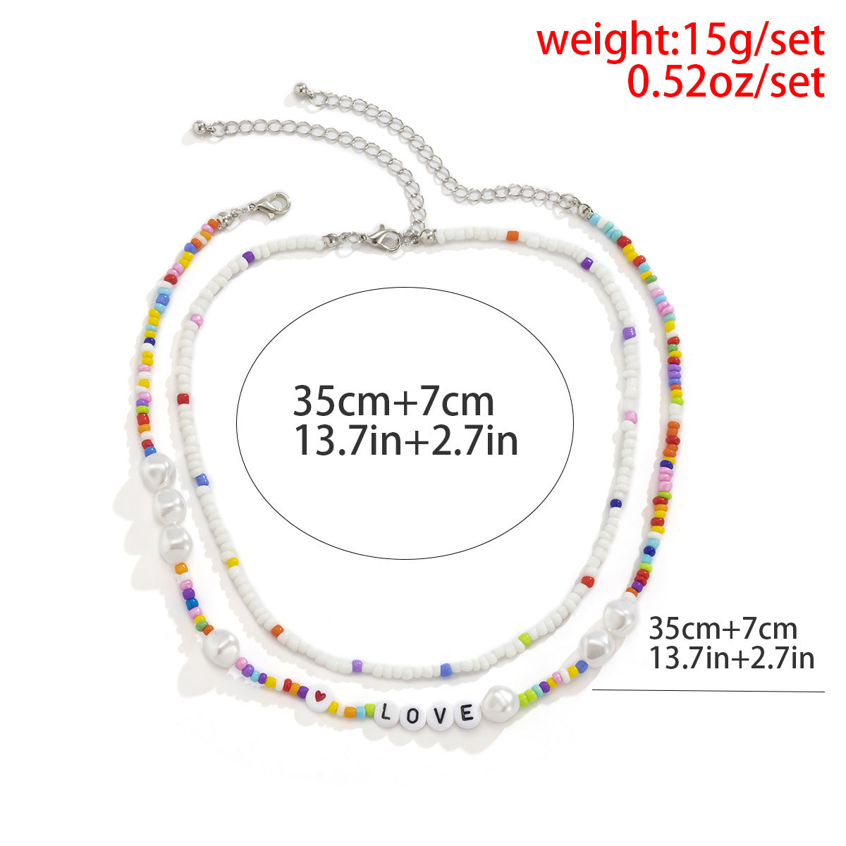 Planderful Pearl Letter Necklace With Mixed Color Imitation Pearls Women Statement Beaded Peach Heart Design