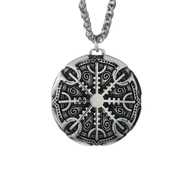 1. Planderful Viking Odin Logo Compass Necklace Titanium Steel Pendant Mens Jewelry European Style Gift