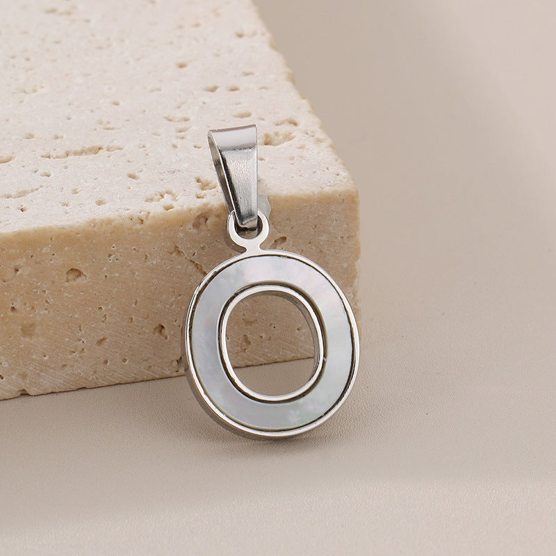 Women's'S Titanium Steel 26-Letter Pendant, White Fritillary Inlaid Stainless Steel Necklace