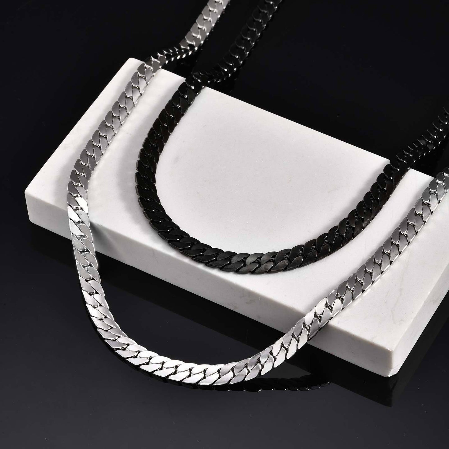 Stainless Steel Flat Four-Sided Encrypted Nk Chain Necklace Black Boys