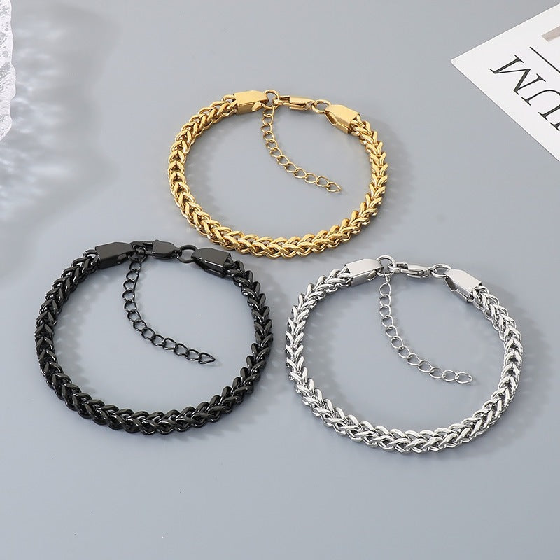Stainless Steel Front & Back Bracelet – Commuting 5mm Keel Chain Adjustable Business