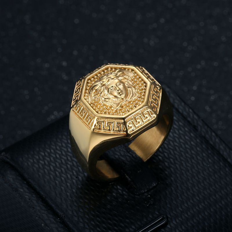 Planderful Hip Hop Ring Titanium Steel Gold Plated Premium Octagonal Head For Men Everyday Genie