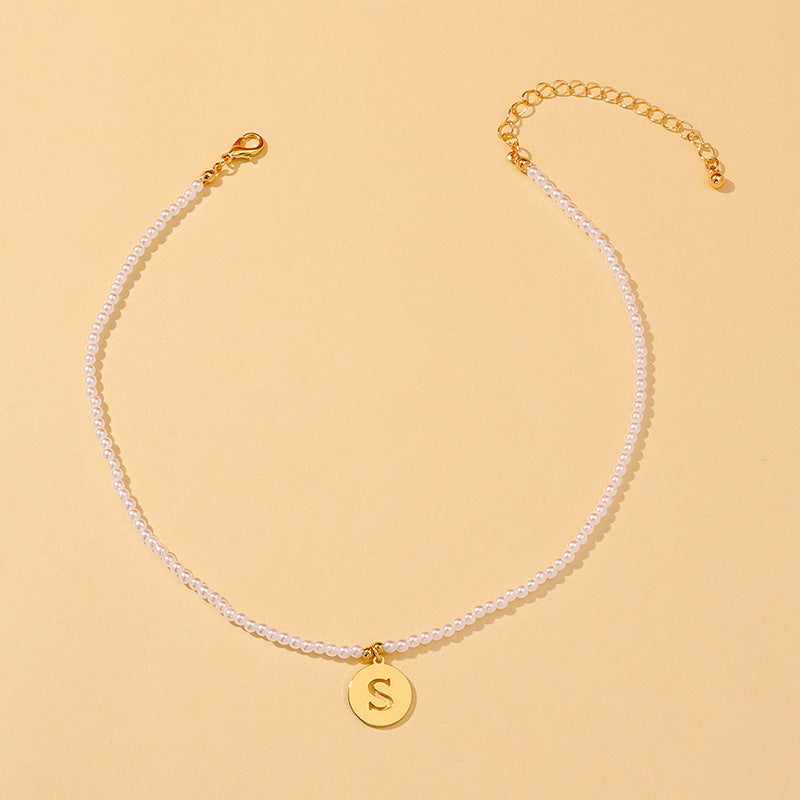 Elegant Hollow English Letter Pendant Necklace with Pearl Accents