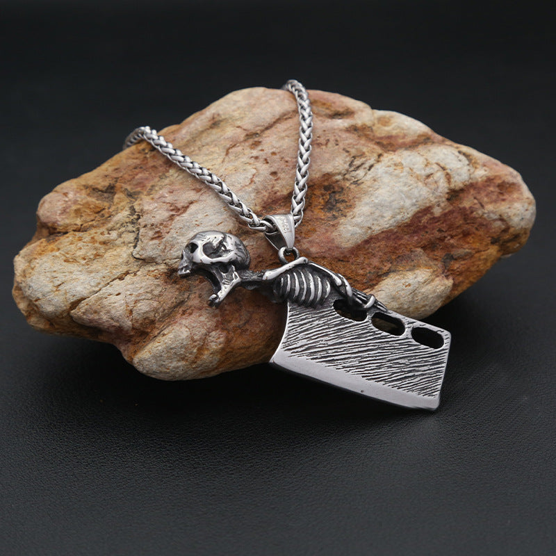 Trendy Titanium Steel Skull Knife Pendant for Men