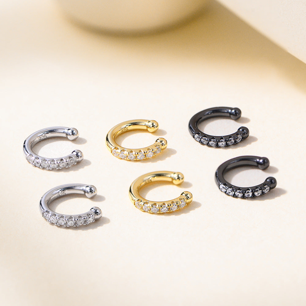 Planderful S925 Sterling Silver Ear Clips For Women Zircon C Shaped Stylish No Piercing Earrings