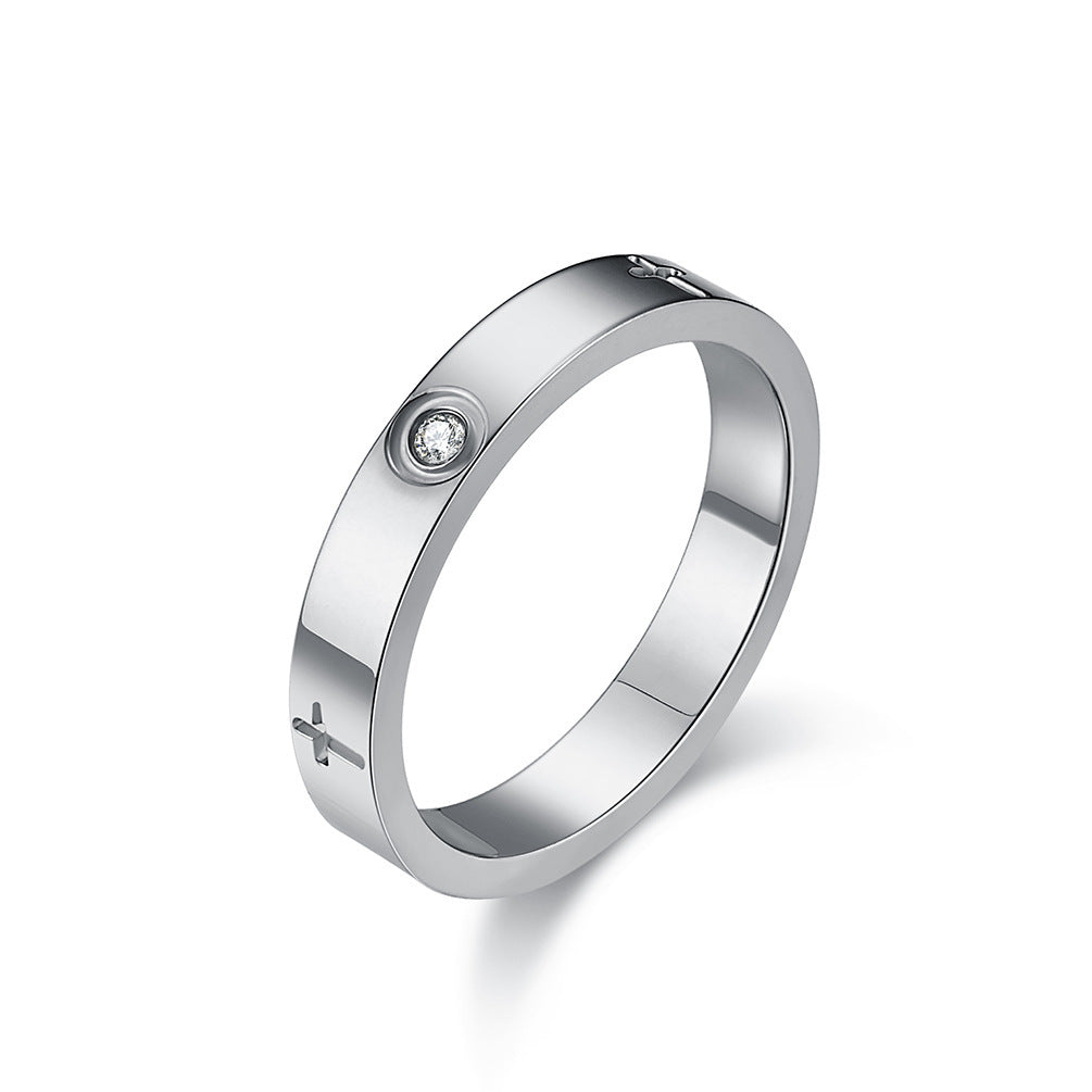 Planderful Zircon Ring For Women Cross Design Titanium Steel Light Luxury Everyday Wear