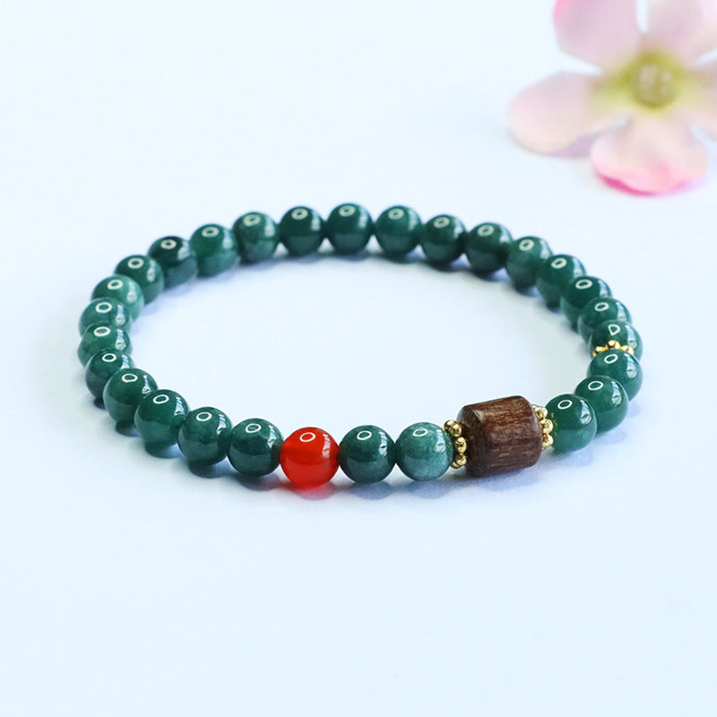 Blue Water Jadeite Agarwood Beaded Bracelet