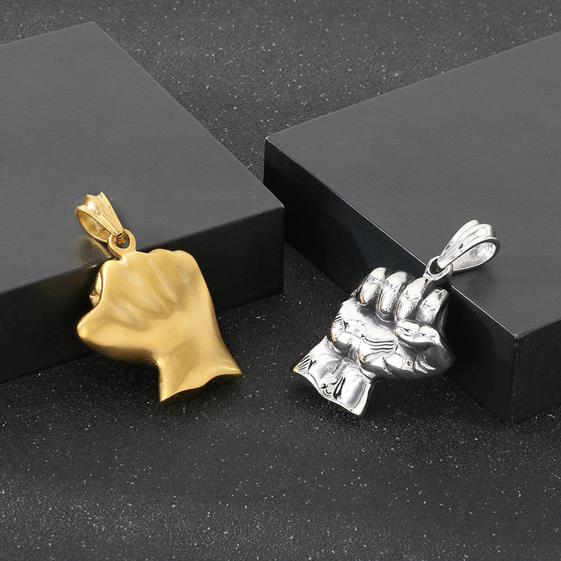 Planderful Retro Fist Pendant Titanium Steel Men Necklace