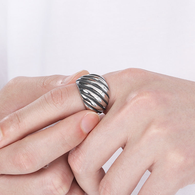 Planderful Mens Ring Twisted Stainless Steel Gold Plated