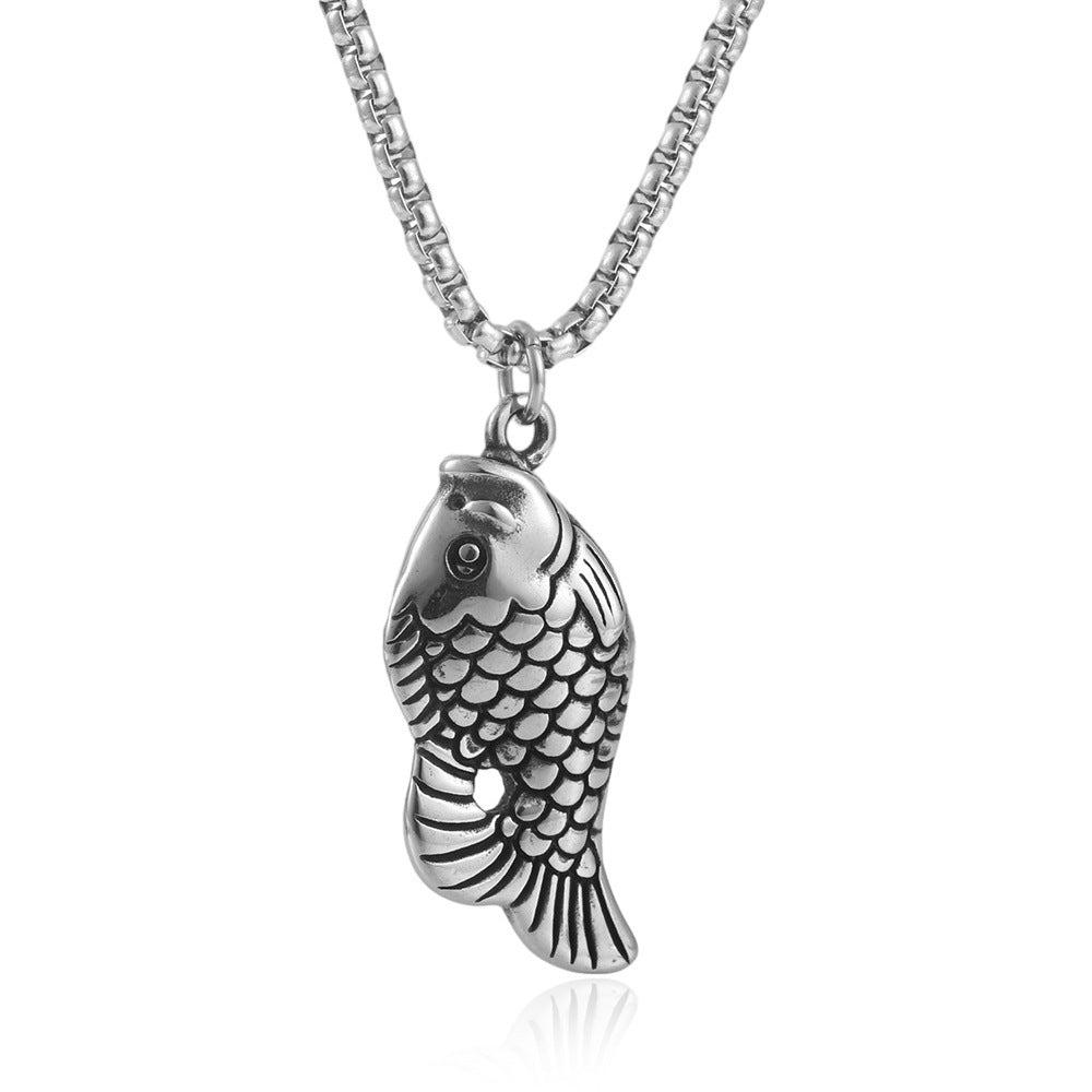Personalized Titanium Steel Fish Pendant Necklace for Men - Retro Punk Style