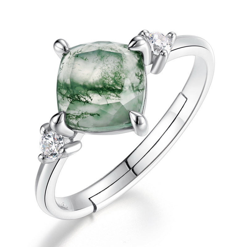 Planderful Everyday Genie Ring – Natural Aquatic Agate with Mossy Stone Silver Design