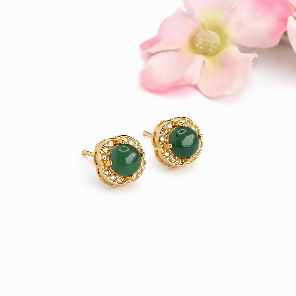 Blue-Water Jadeite Clover Stud Earrings