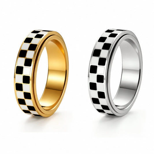 Planderful Collection Rotatable Stainless Steel Checkerboard Ring For Unisex Style And Protection