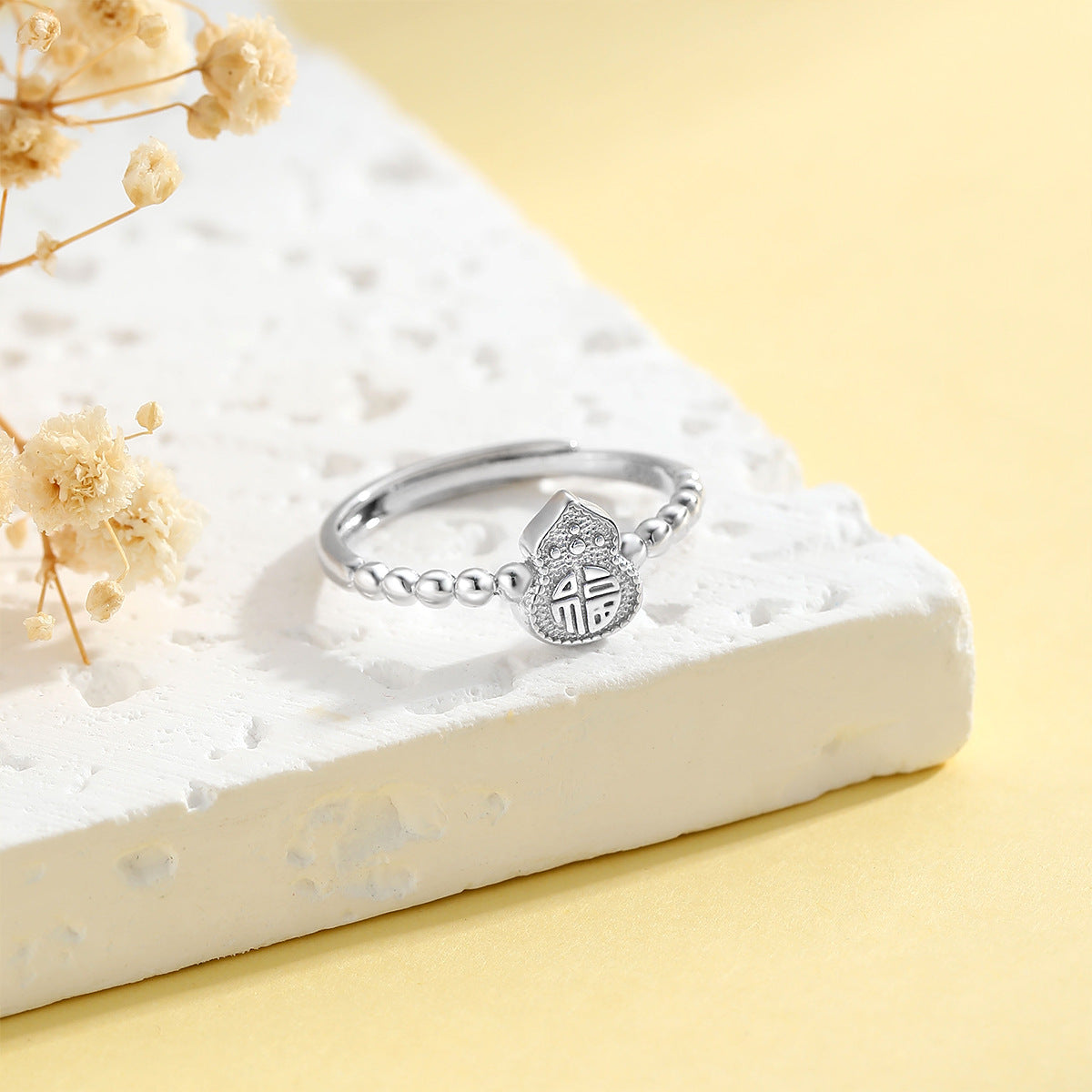 Sterling Silver Ring For Women Luxurious Adjustable National Style Gourd Blessing Word Planderful