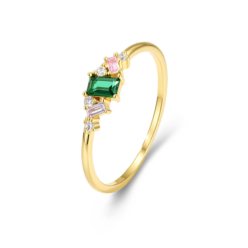 S925 Silver Color Zircon Ring Geometric Ring Jewelry