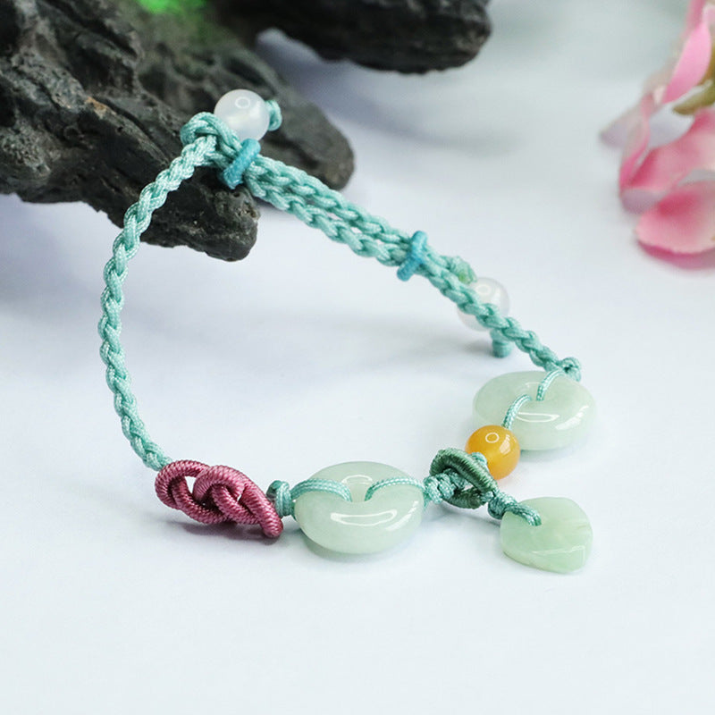 Jadeite Leaf & Peace Buckle Cord Bracelet