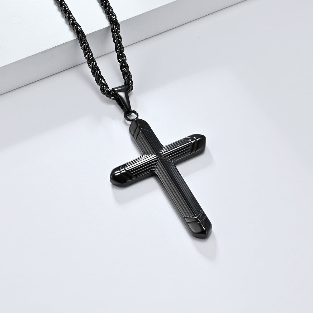 Cross-Border Hot-Selling Simple Genderless Titanium Steel Cross Necklace Pendant for Men