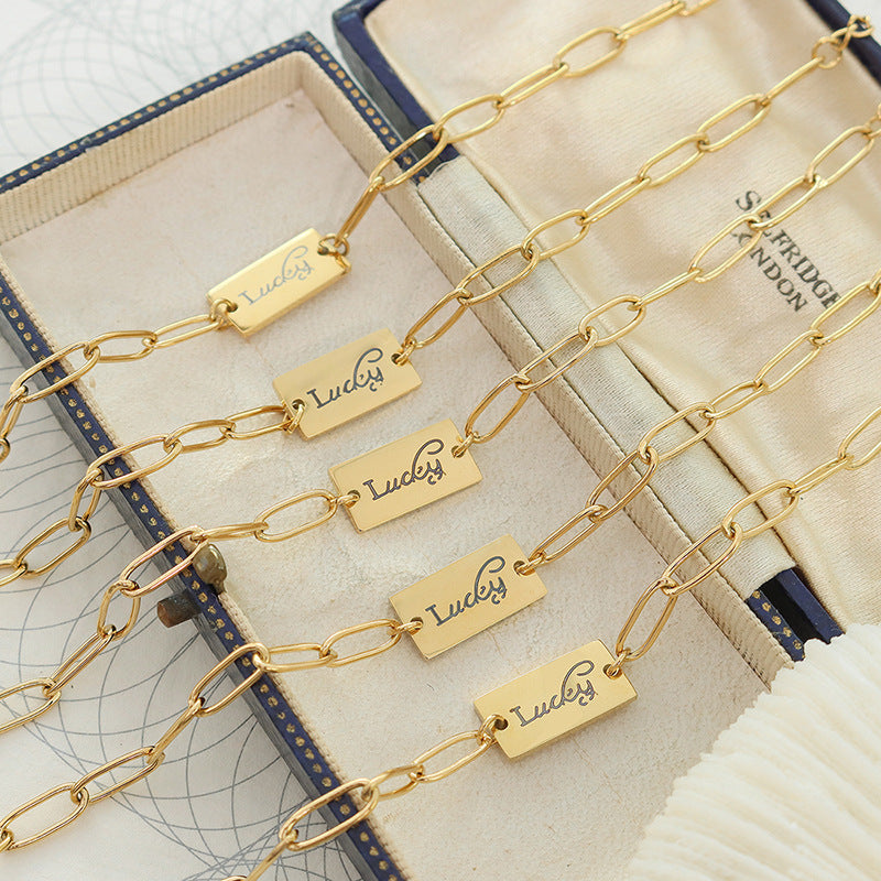 Chic Lucky Square Titanium Steel Bracelet - Elegant Hand Jewelry