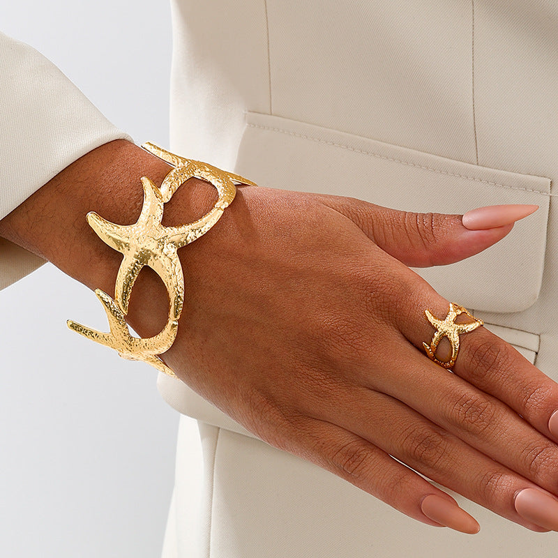 Fashionable Ocean Style Starfish Bracelet Ring Set for Women