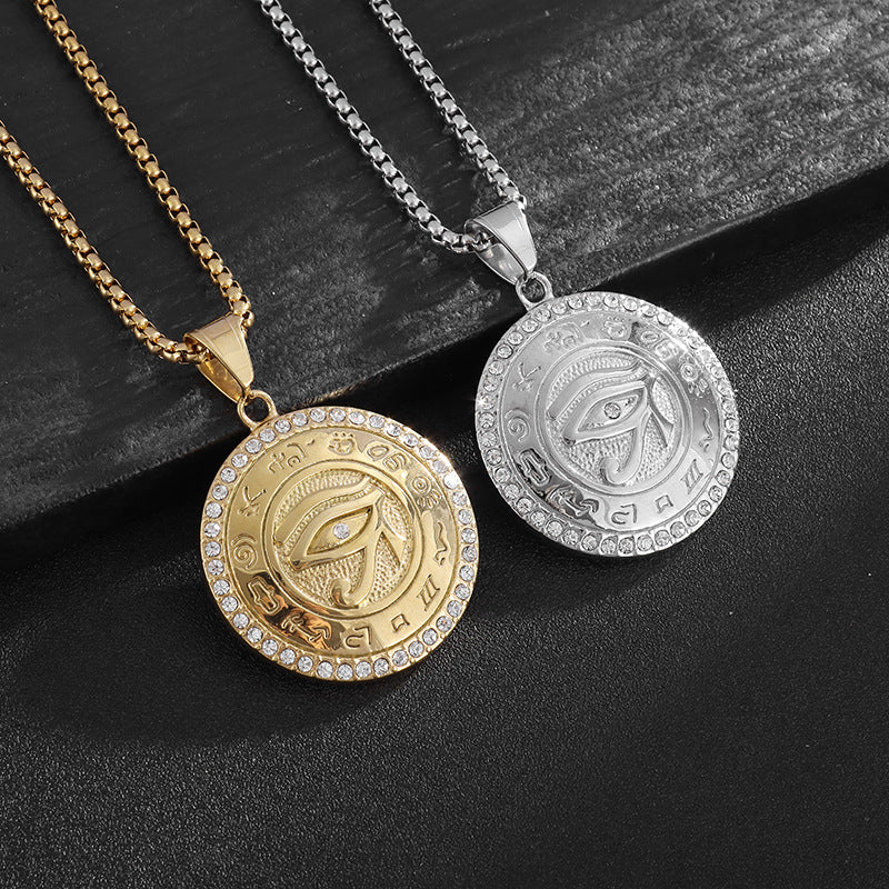 Hip Hop Jewelry Eye Of Horus Pendant Necklace Stainless Steel Gold Plated Rhinestone For Urban Trendsetters Planderful