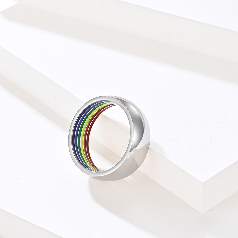 Planderful Titanium Steel Ring With Rainbow Element Stripes For Hip Hop Fans Unisex Daily Wear
