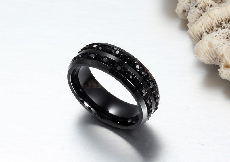 Double Row Zircon Stainless Steel Ring for Men Wholesale