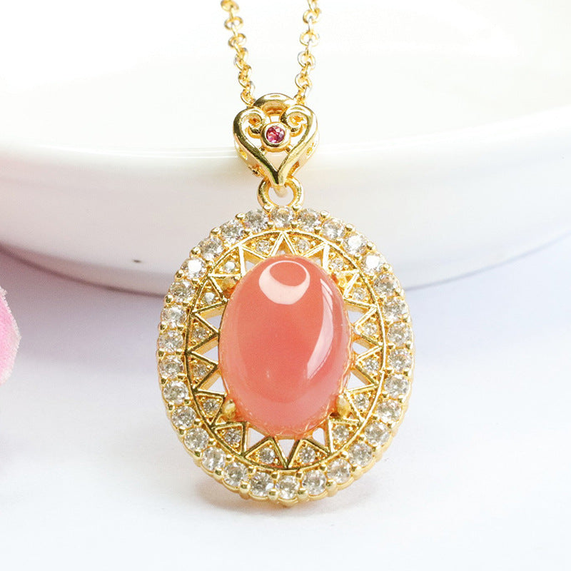 Halo Necklace with Pigeon Eggs Agate Pendant and Zircon Accents