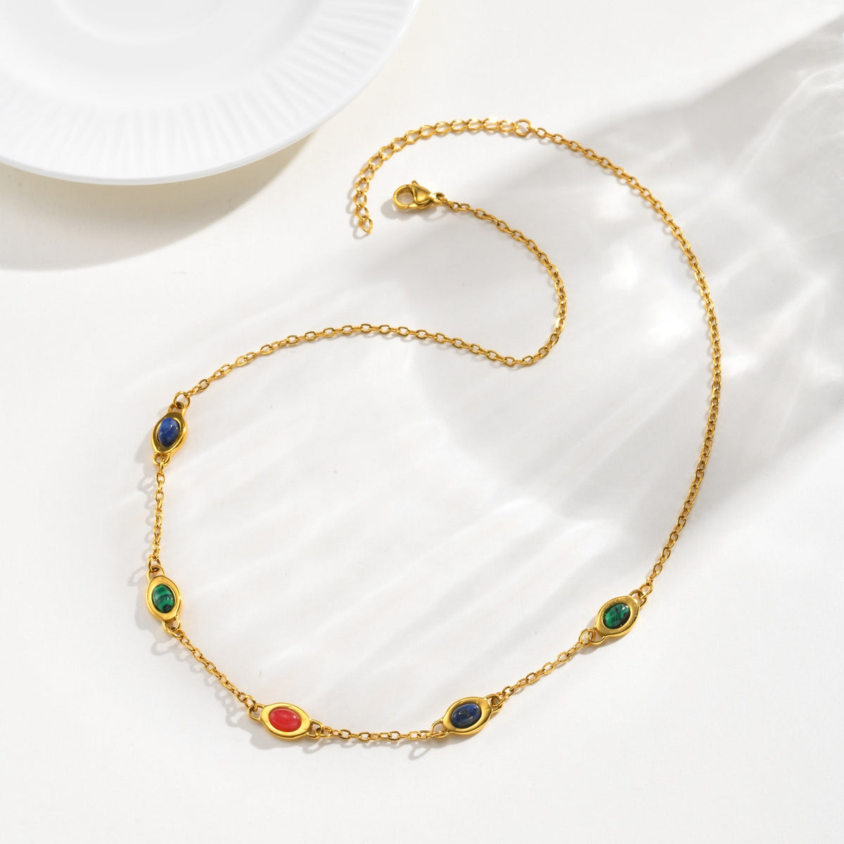 Stainless Steel Women's Colorful Natural Stone Collarbone Chain Necklace